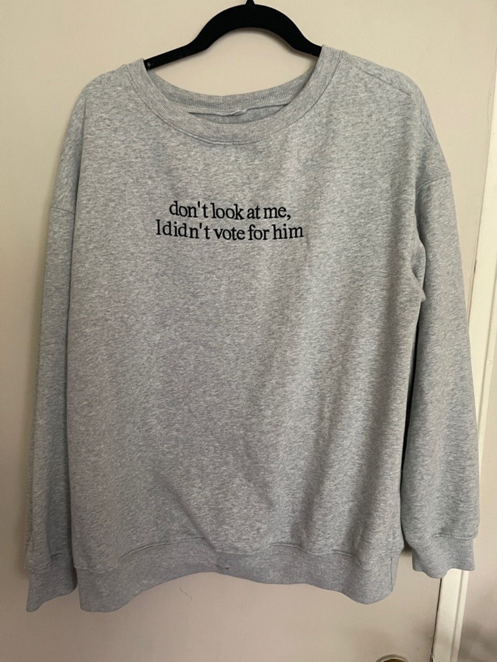 Grey Crewneck Sweatshirt with Black Text Graphic